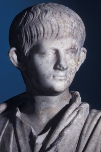Estatua togada del joven Nerón, vista frontal de la cabeza, c.50 AD (detalle)