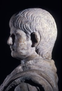 Estatua togada del joven Nerón, vista lateral de la cabeza, c.50 AD (detalle) de Roman
