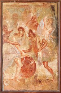 Ulises y Diomedes reconociendo a Aquiles disfrazado de la mujer Pirra entre las Hijas de Licomedes en Skyros, de Pompeya de Roman