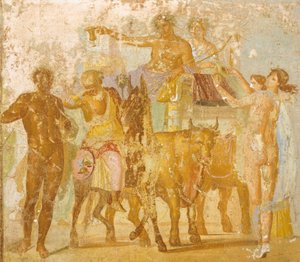 Pintura mural que representa el Triunfo de Baco, de la Casa de Marco Lucrecio Fronto, Pompeya, Campania, Civilización Romana