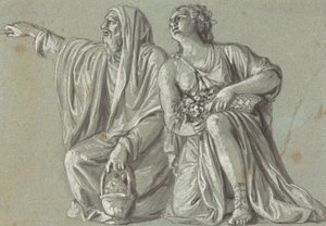 Dos figuras arrodilladas con ofrendas de Roman 18th Century