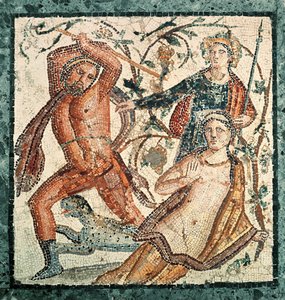 Licurgo atacando a la ninfa Ambrosia, mosaico de Herculano (50-79 d.C.) de Roman Imperial Period