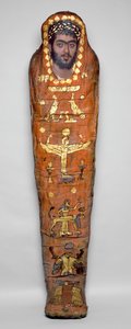 Momia de un hombre joven, con retrato a la encáustica, de El-Hibeh (restos humanos envueltos en lino con panel de madera pintada) de Roman Period Egyptian