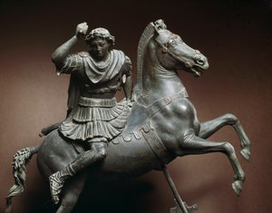 Alejandro Magno (356-323 a.C.) a caballo. El caballo sería Bucéfalo. Escultura de bronce después de un original de Lisipo de Sición (395-305 a.C.) Nápoles, Museo Arqueológico Nacional