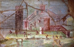 Antiguo fresco romano con paisaje de Pompeya de Roman Roman