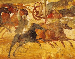 Detalle del fresco que representa la carrera de qurigas, de Pompeya, Italia de Roman Roman