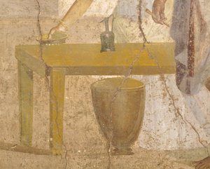 Detalle de un fresco que representa una comida sacrificial, Casa de los Cupidos Dorados, Pompeya , Campania, Civilización romana de Roman Roman