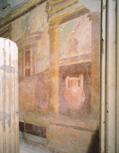 Detalle de los frescos de la sala del triclinio, Casa del Laberinto, Pompeya , Campania, Civilización romana
