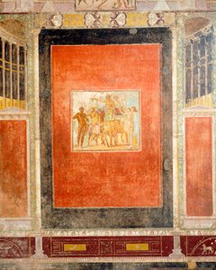 Decoración al fresco de la Sala del Tablino, Casa de Marco Lucrecio Fronto, Pompeya , Campania, Civilización romana