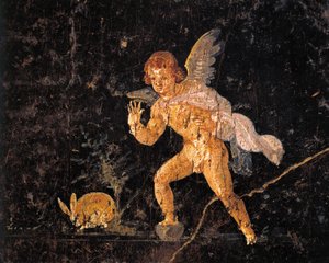 Fresco que representa a Cupido persiguiendo a una liebre, de Pompeya, Italia