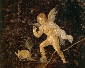 Fresco que representa a Cupido cazando una liebre de Pompeya, provincia de Nápoles, Italia, civilización romana