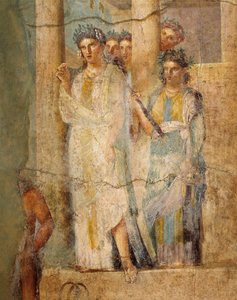 Fresco que representa Ifigenia en Tauris, Detalle de las doncellas, de la Casa de L. Caecilius Giocondus en Pompeya, Italia. de Roman Roman