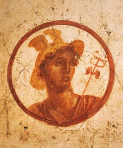 Fresco que representa el retrato de un hombre sobre fondo blanco, Casa de la Antigua Caza, Pompeya , Campania, Civilización Romana