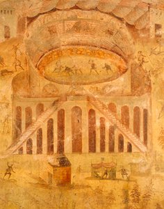 Fresco que representa una riña entre pompeyanos y nocerinos en el anfiteatro, de Pompeya , Campania, Civilización romana de Roman Roman