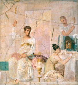 Fresco que representa una escena teatral, de la Basílica de Herculano (Patrimonio Mundial de la UNESCO)