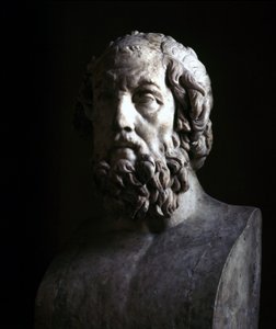Retrato imaginario de Homero ciego. Reproducción del período helenístico de un busto que data del siglo II a.C. Musée du Louvre París de Roman Roman
