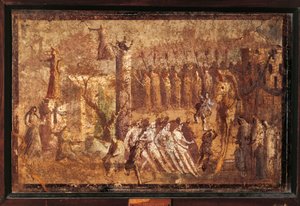 Italia, Campania, Pompeya, El caballo de Troya, fresco