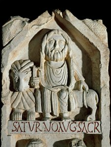 Arte romano tardío: estela dedicada a Saturno Augusto. Roma, Museo della Civilta Romana de Roman Roman