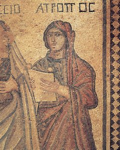 Mosaico que representa a una joven leyendo, La casa de Teseo, Villa Romana, Pafos, Chipre de Roman Roman
