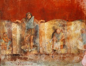 Fresco de pilar que representa la fabricación de lana, de Pompeya, Fullonica de Veranio Ipseo de Roman Roman