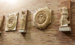 Placas en la pared del salón principal de Roman Roman