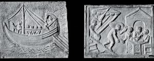 Relieve que representa un barco mercante y relieve que representa la descarga de un barco, siglo III o IV de Roman Roman