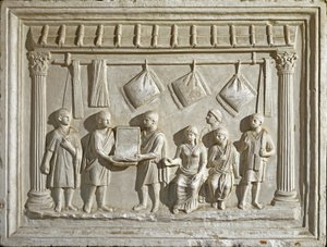 Arte romano: molde que representa una tela y tapices. De un original del siglo II d.C. (bajo relieve) de Roman Roman