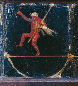 Fresco del tercer estilo que representa al funámbulo Seleni, detalle de Sileno sosteniendo el tirso, de la llamada Villa de Cicerón en Pompeya. de Roman Roman