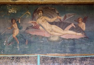 Venus en la concha, fresco del peristilo de la Casa de Venus en la Concha, Pompeya (Lista del Patrimonio Mundial de la UNESCO de Roman Roman