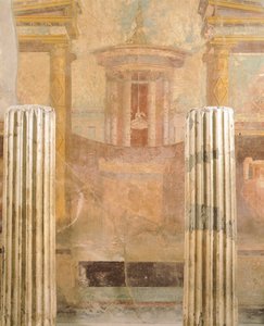 Pintura mural en Segundo Estilo Pompeyano, de la Casa del Laberinto, Pompeya , Campania, Civilización Romana de Roman Roman