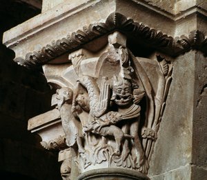 Rapto de Ganímedes (capitel esculpido) de Romanesque