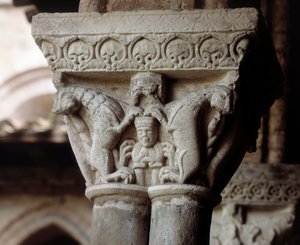 Capitel que representa a Daniel en el foso de los leones (escultura) de Romanesque