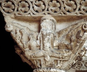 Capitel representando a San Pedro en su cruz (escultura) de Romanesque