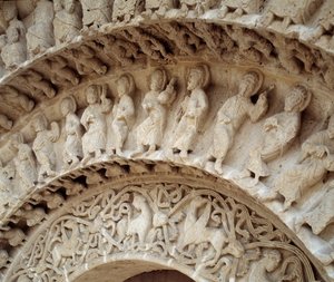 (detalle) de esculturas del portal sur de Romanesque