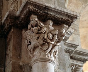 San Eustaquio cazando (capitel tallado) de Romanesque
