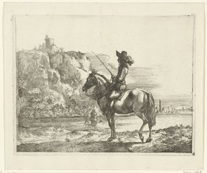 Jinete por un río. de Romeyn de Hooghe (attributed to)