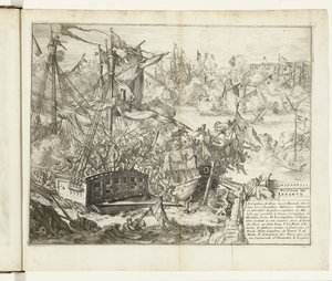 Batalla de Lepanto, 1571 Victoire de Lepanto (título sobre objeto) Guerres de Flandres (título de la serie) de Romeyn de Hooghe (attributed to)