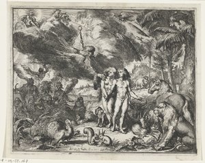 Adán y Eva en el Paraíso de Romeyn de Hooghe