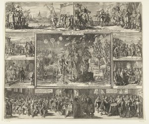 La paz de Westminster, 1674 Comercio de paz entre Inglaterra y nosotros (título sobre el objeto) de Romeyn de Hooghe