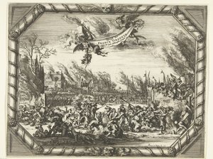 Atrocidades francesas en Bodegraven y Zwammerdam, 1672 Spiegel der France Tirannye declaró en el Hollantsche Dorpen (título sobre el objeto) de Romeyn de Hooghe