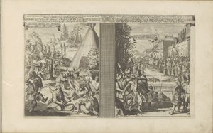 Médicos en Arclada; Jesuita afeitado por un maestro de peaje en Golkonda Guerisons infames des Arclades / Rude Healings // Roi de Golconde, Douane, etc / Tolrecht, en Cases (título sobre objeto) Les Indes Orientales et Occidentales et autres de Romeyn de Hooghe