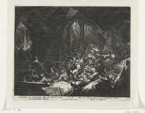 Los Habsburgo expulsan a los sitiadores turcos de los túneles debajo del Castillo Imperial Descubierto y destruido Mijn der Turks bajo Keyserlijke Burgh (título sobre el objeto) de Romeyn de Hooghe