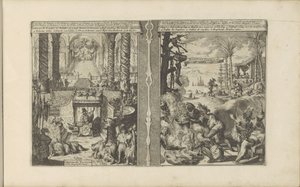 corte del emperador tártaro; Tapoeiers brasileños preparan su comida Tartarische Keyzer / Empereur des Tartares et sa magnificence // Brasiliaensche Clothing / Brasiliens, Tapuyers, etc. (título sobre el objeto) Les Indes Orientales et Occidentales et autr de Romeyn de Hooghe