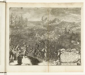 Viaje nocturno de los soldados españoles a Duiveland, 1575 Admirable Pas[s]age des Espagnols en Zelande (título sobre objeto) Guerres de Flandres (título de la serie) de Romeyn de Hooghe