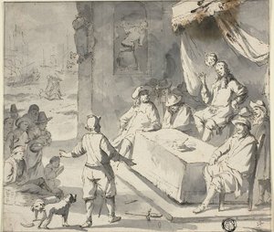 Escena de la historia holandesa: Suplicantes ante el gobernante de Romeyn de Hooghe