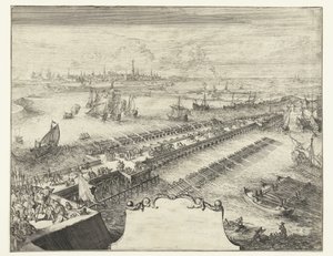 Puente de la nave de Parma sobre el Escalda, 1585 Guerres de Flandres (título de la serie) de Romeyn de Hooghe