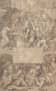 Estudio para una portada: Alegoría del comercio y una prisión de deudores de Romeyn de Hooghe.