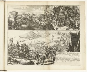 Dos representaciones del asedio de Amberes por el duque de Parma, 1584-1585 Commencement du siege d