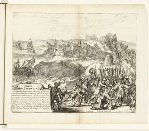 Verovering van Caudebec, 1592 Captura de Caudebec (título sobre objeto) Guerras de Flandes (título de la serie) de Romeyn de Hooghe
