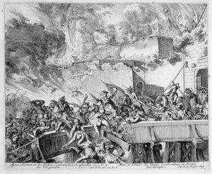 Ciclo de Impresiones de Viena, Explosión de una Mina y Contramina, Incursión a los Turcos, 1683 de Romeyn de Hooghe